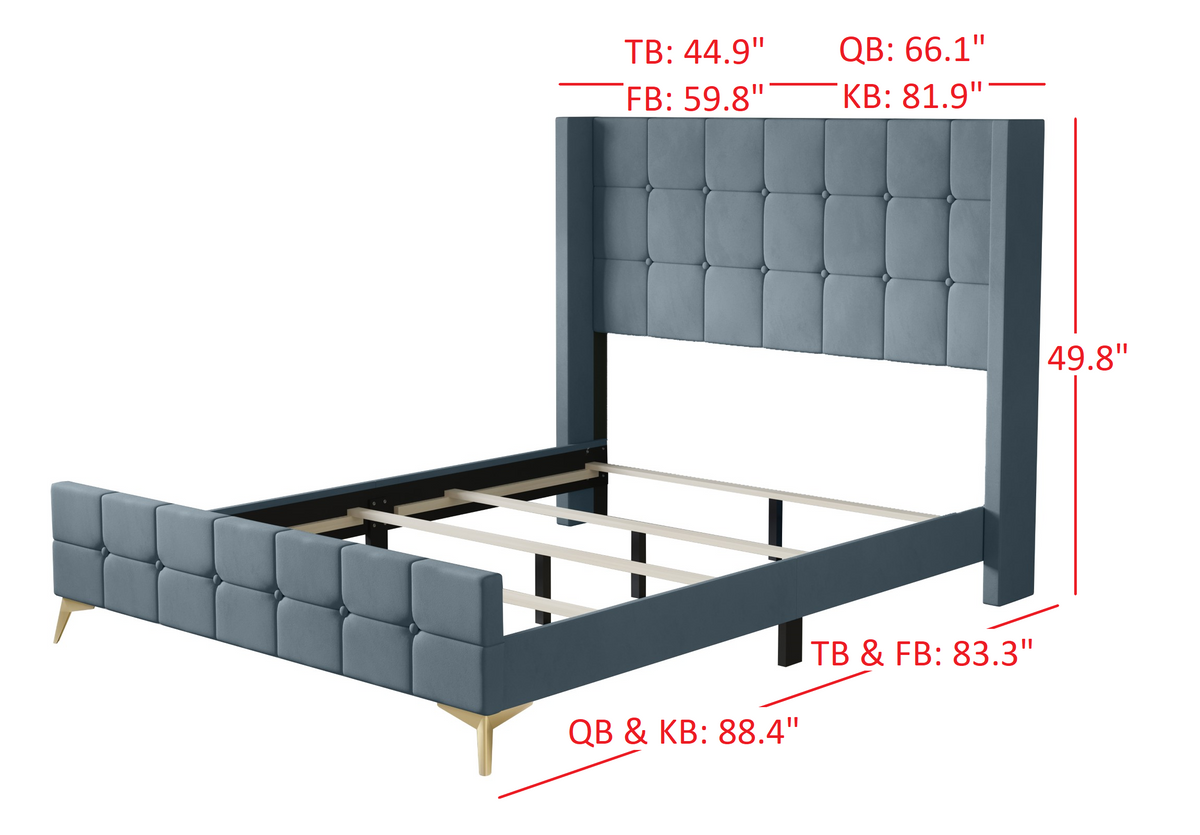 Home Design Gisella Upholstered Panel Bed Frame with Headboard Wingback for Adult