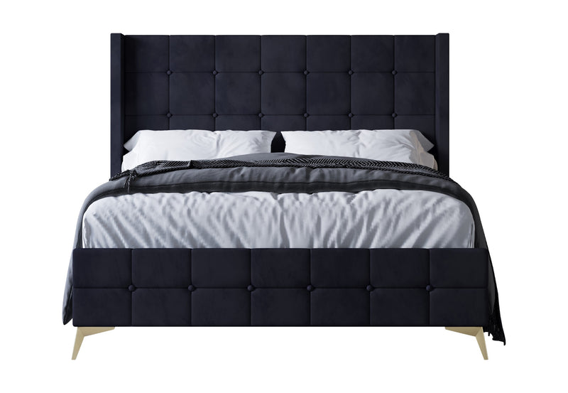 Home Design Gisella Upholstered Panel Bed Frame with Headboard Wingback for Adult