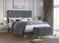 Home Design Pierre Upholstered Panel Bed Frame with Storage Bench, Gray