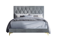 Home Design Pierre Upholstered Panel Bed Frame with Storage Bench, Gray