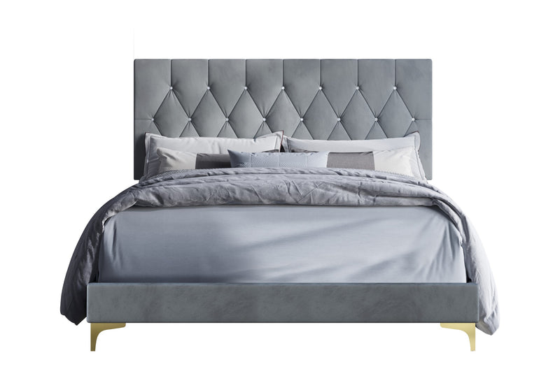 Home Design Pierre Upholstered Panel Bed Frame with Storage Bench, Gray