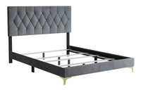 Home Design Pierre Upholstered Panel Bed Frame with Storage Bench, Gray