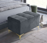 Home Design Pierre Upholstered Panel Bed Frame with Storage Bench, Gray