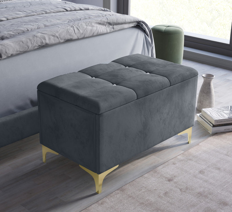 Home Design Pierre Upholstered Panel Bed Frame with Storage Bench, Gray
