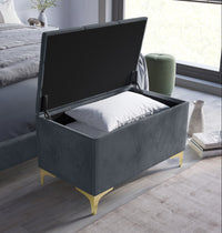 Home Design Pierre Upholstered Panel Bed Frame with Storage Bench, Gray