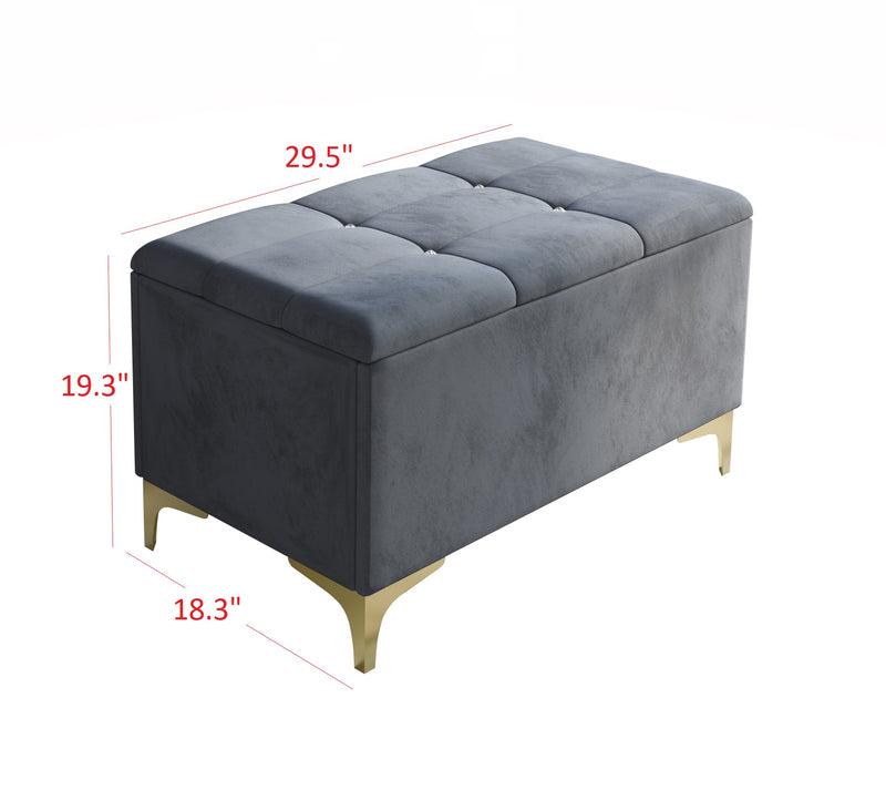 Home Design Pierre Upholstered Panel Bed Frame with Storage Bench, Gray