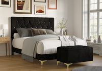 Home Design Betsy Button Tufted Upholstered Panel Bed Frame with Storage Bench, Black, Easy Assembly