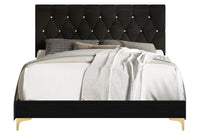 Home Design Betsy Button Tufted Upholstered Panel Bed Frame with Storage Bench, Black, Easy Assembly