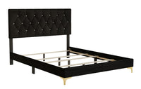 Home Design Betsy Button Tufted Upholstered Panel Bed Frame with Storage Bench, Black, Easy Assembly