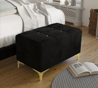 Home Design Betsy Button Tufted Upholstered Panel Bed Frame with Storage Bench, Black, Easy Assembly
