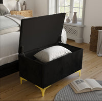 Home Design Betsy Button Tufted Upholstered Panel Bed Frame with Storage Bench, Black, Easy Assembly