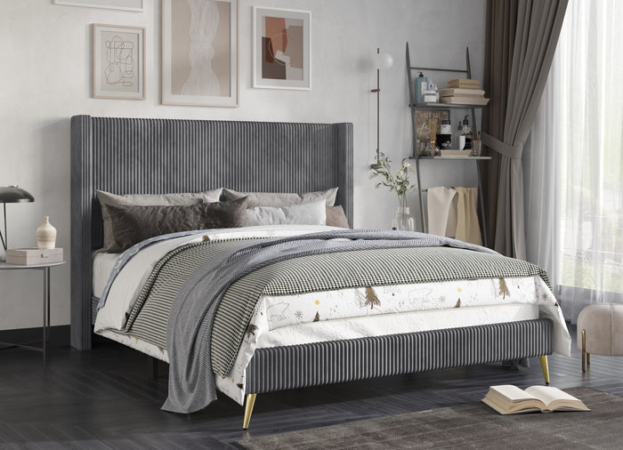 Home Design Chester Upholstered Platform Bed Frame, Gray
