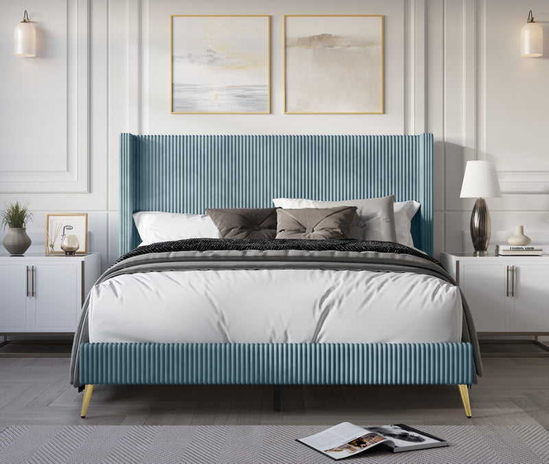 Home Design Chester Upholstered Platform Bed Frame, Gray