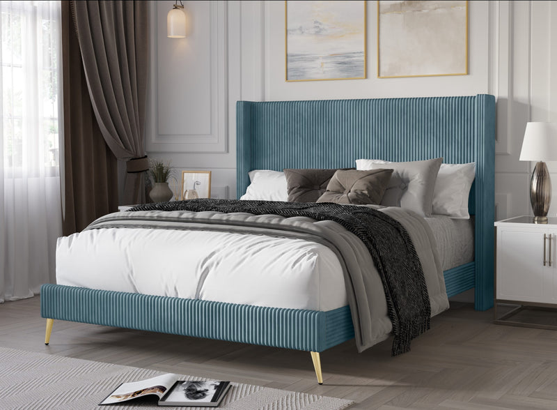 Home Design Chester Upholstered Platform Bed Frame, Gray