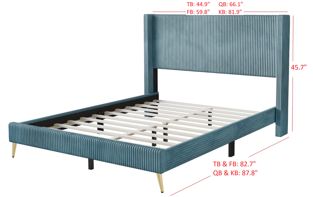 Home Design Chester Upholstered Platform Bed Frame, Gray