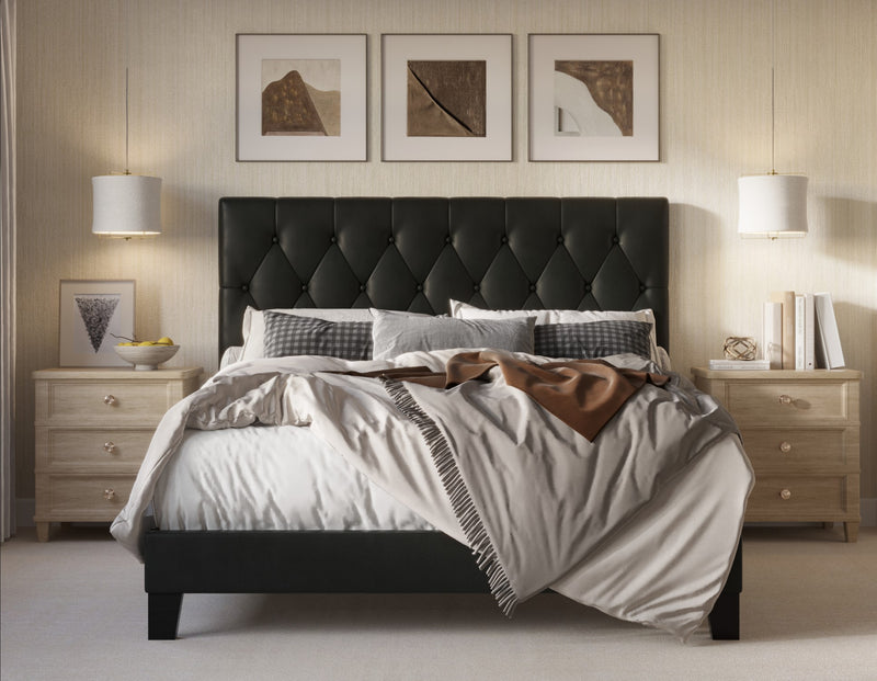Home Design Daisy Modern Upholstered Platform Bed Frame for Adults, Button Tufted Headboard