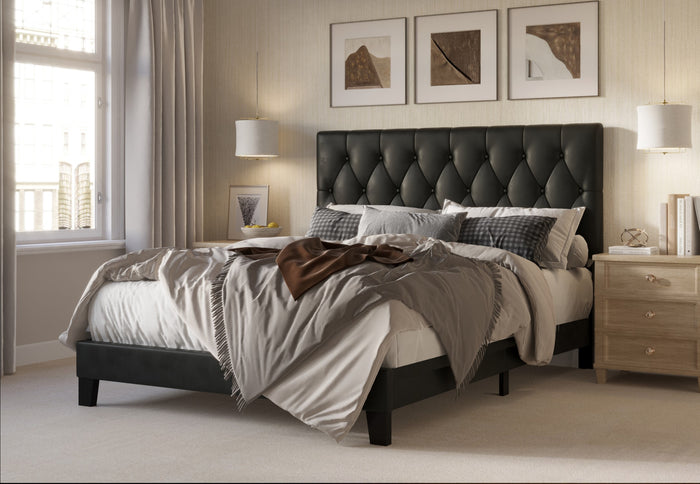 Home Design Daisy Modern Upholstered Platform Bed Frame for Adults, Button Tufted Headboard