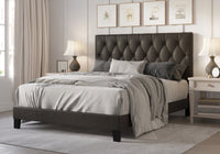 Home Design Daisy Modern Upholstered Platform Bed Frame for Adults, Button Tufted Headboard