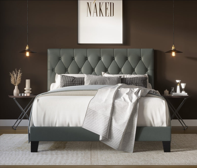 Home Design Daisy Modern Upholstered Platform Bed Frame for Adults, Button Tufted Headboard