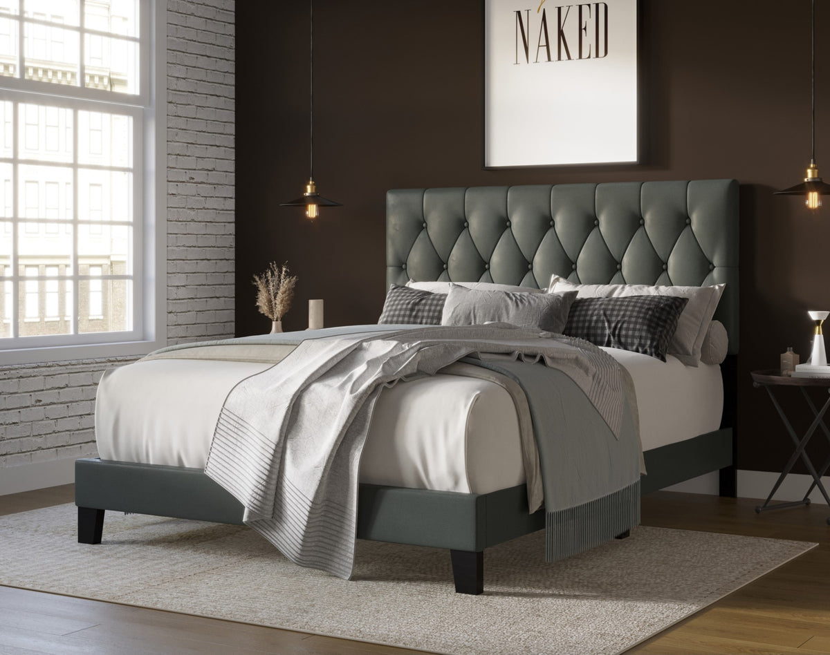 Home Design Daisy Modern Upholstered Platform Bed Frame for Adults, Button Tufted Headboard