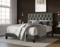 Home Design Daisy Modern Upholstered Platform Bed Frame for Adults, Button Tufted Headboard