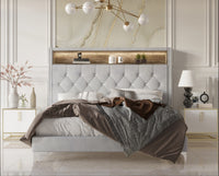Home Design Javan Velvet Upholstered Bookcase Panel Bed Frame for Adult, Easy Assembly