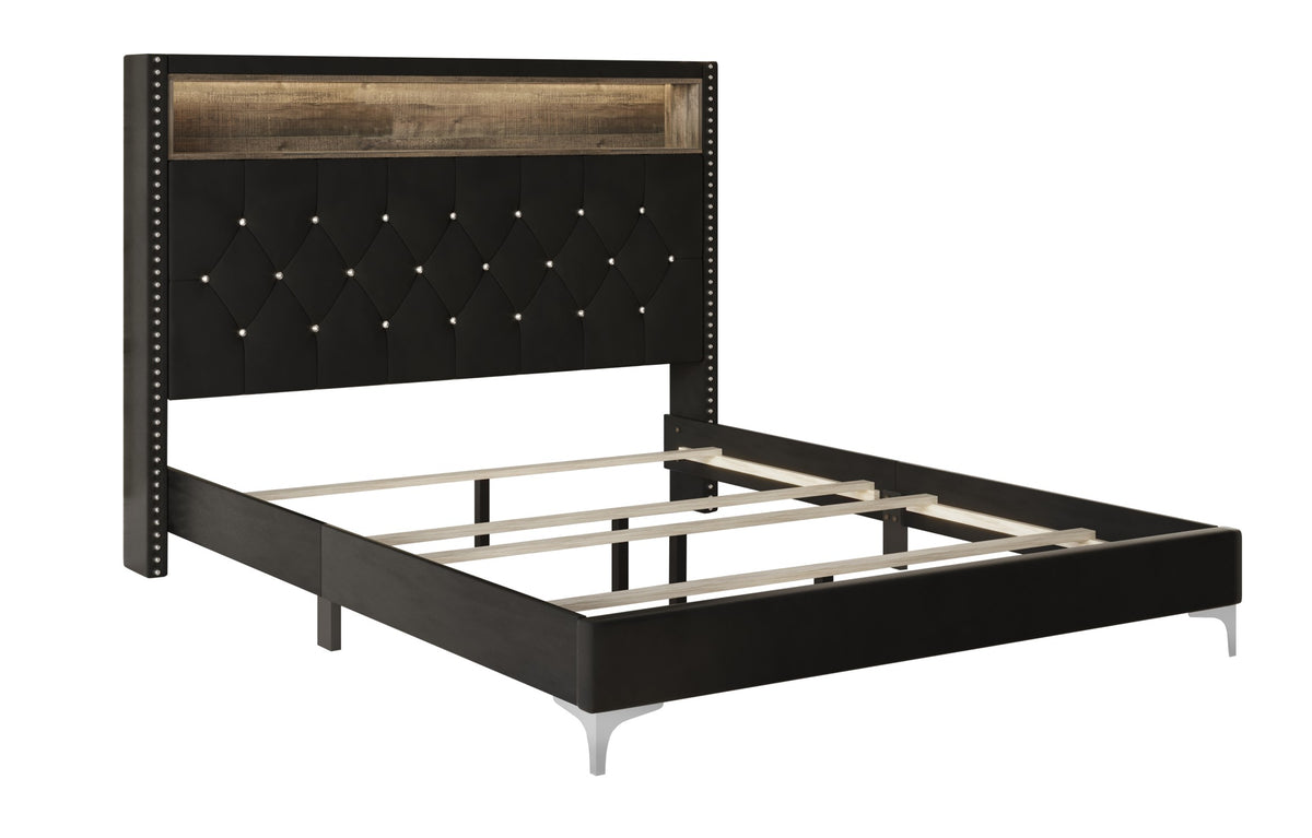 Home Design Javan Velvet Upholstered Bookcase Panel Bed Frame for Adult, Easy Assembly