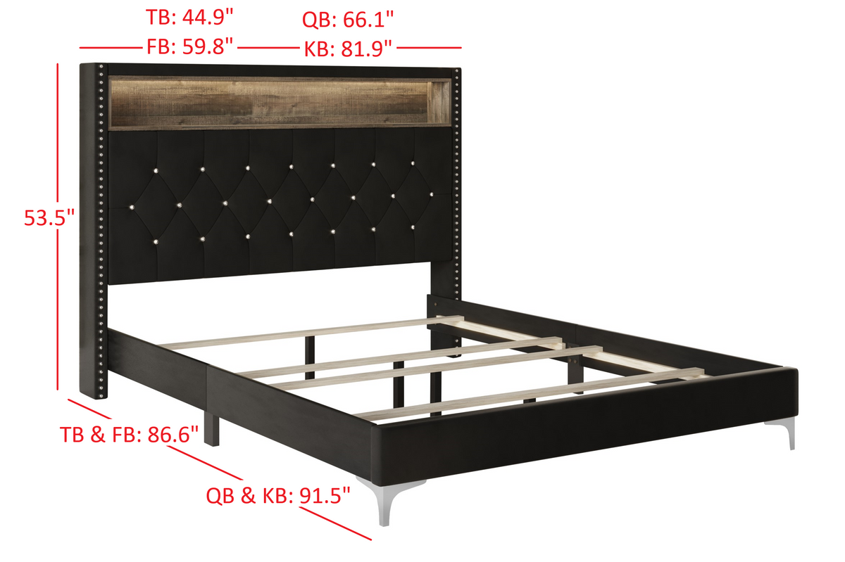 Home Design Javan Velvet Upholstered Bookcase Panel Bed Frame for Adult, Easy Assembly