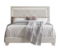 Home Design Perina Upholstered Panel Bed Frame with LED Light, Warm Gray, Adult Bedroom Furniture