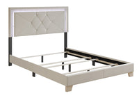 Home Design Perina Upholstered Panel Bed Frame with LED Light, Warm Gray, Adult Bedroom Furniture