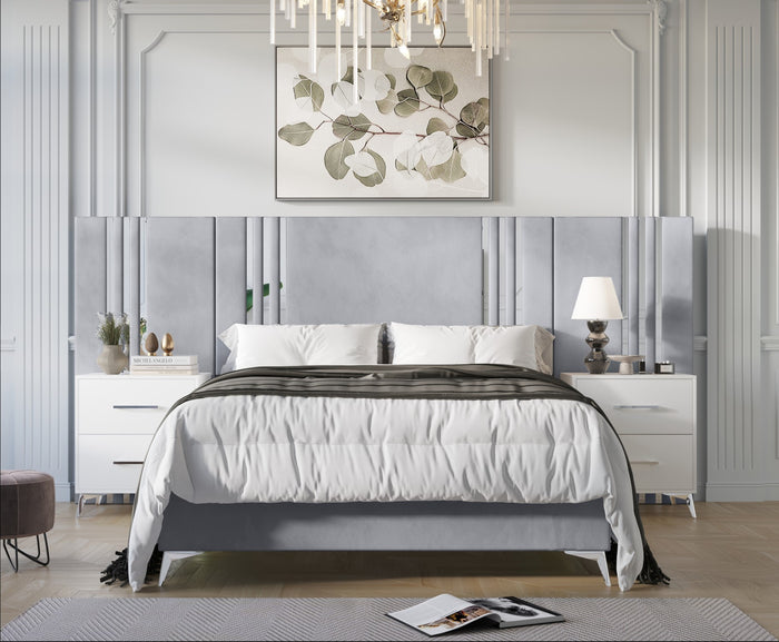 Home Design Laytec Luxurious Velvet Upholstered Platform Bed Frame for Adult, Easy Assembly