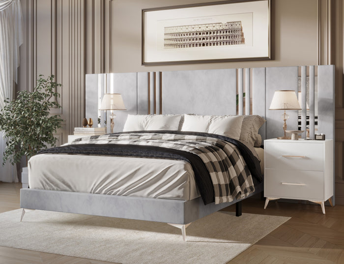Home Design Laytec Luxurious Velvet Upholstered Platform Bed Frame for Adult, Easy Assembly