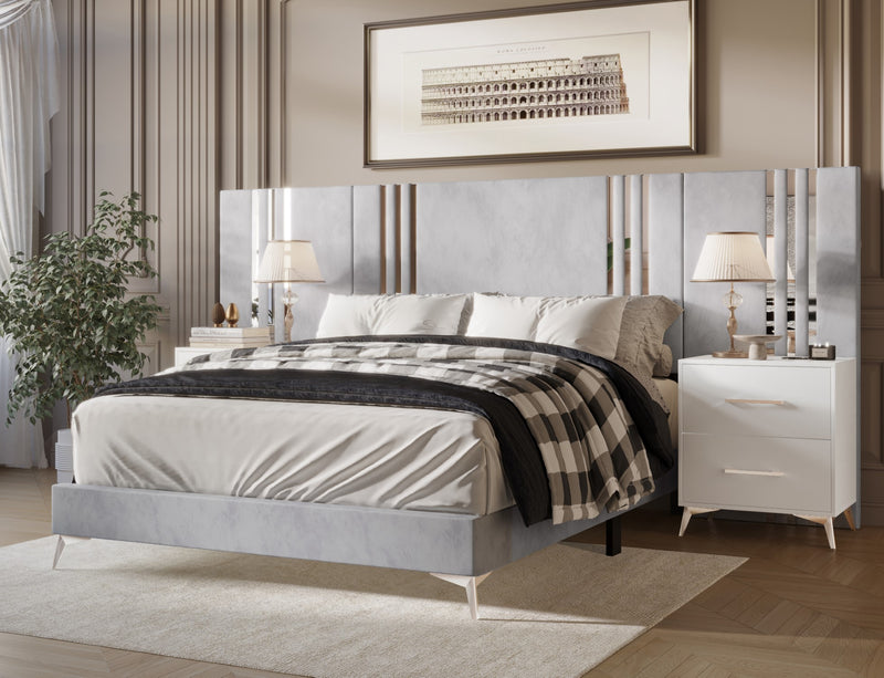 Home Design Laytec Luxurious Velvet Upholstered Platform Bed Frame for Adult, Easy Assembly