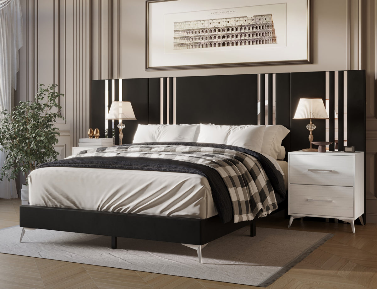 Home Design Laytec Luxurious Velvet Upholstered Platform Bed Frame for Adult, Easy Assembly
