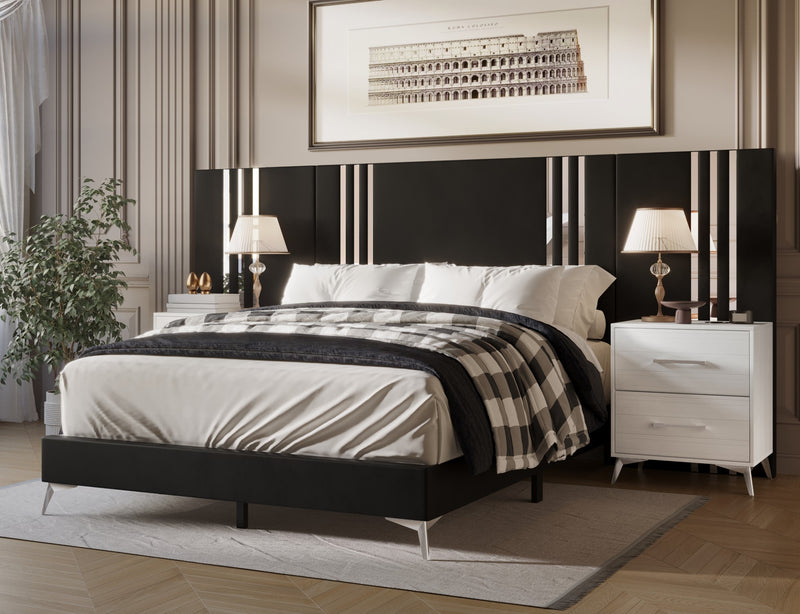 Home Design Laytec Luxurious Velvet Upholstered Platform Bed Frame for Adult, Easy Assembly