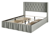 Home Design Andrea Upholstered Storage Panel Bed Frame, Button Tufted Linen Wingback Headboard – Modern Adult Bedroom Furniture