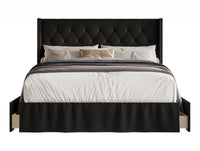 Home Design Andrea Upholstered Storage Panel Bed Frame, Button Tufted Linen Wingback Headboard – Modern Adult Bedroom Furniture
