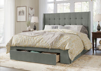 Home Design Pamela Tufted Velvet Upholstered Storage Panel Bed Frame, Wingback Headboard with Geometric Button Tufting – Modern Bedroom Furniture