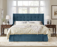Home Design Pamela Tufted Velvet Upholstered Storage Panel Bed Frame, Wingback Headboard with Geometric Button Tufting – Modern Bedroom Furniture