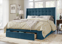 Home Design Pamela Tufted Velvet Upholstered Storage Panel Bed Frame, Wingback Headboard with Geometric Button Tufting – Modern Bedroom Furniture