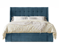 Home Design Pamela Tufted Velvet Upholstered Storage Panel Bed Frame, Wingback Headboard with Geometric Button Tufting – Modern Bedroom Furniture