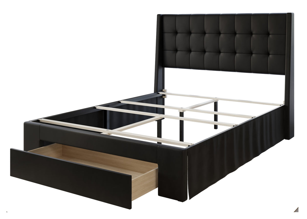Home Design Pamela Tufted Velvet Upholstered Storage Panel Bed Frame, Wingback Headboard with Geometric Button Tufting – Modern Bedroom Furniture