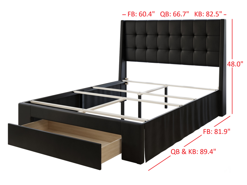 Home Design Pamela Tufted Velvet Upholstered Storage Panel Bed Frame, Wingback Headboard with Geometric Button Tufting – Modern Bedroom Furniture