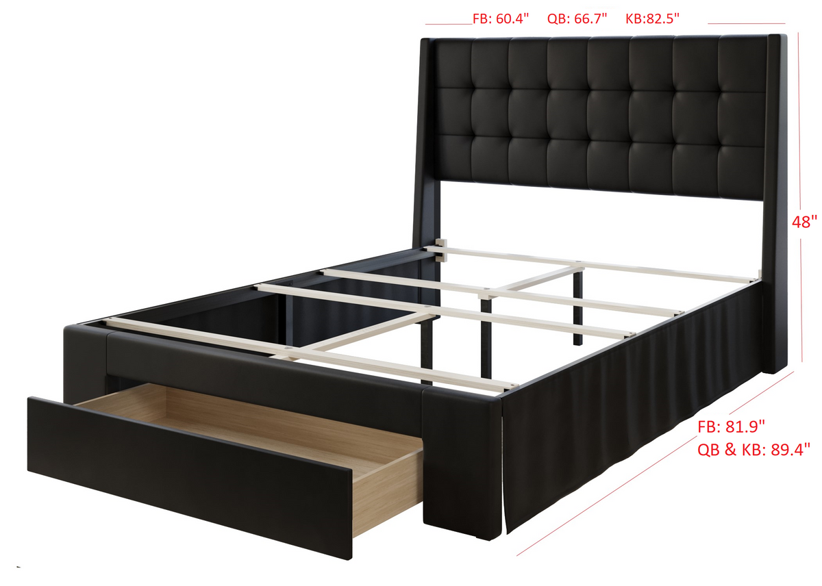 Home Design Pamela Tufted Velvet Upholstered Storage Panel Bed Frame, Wingback Headboard with Geometric Button Tufting – Modern Bedroom Furniture