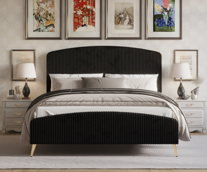 Home Design Everett Upholstered Panel Bed Frame with Curve-Shaped Design Headboard For Adult, Easy Assembly