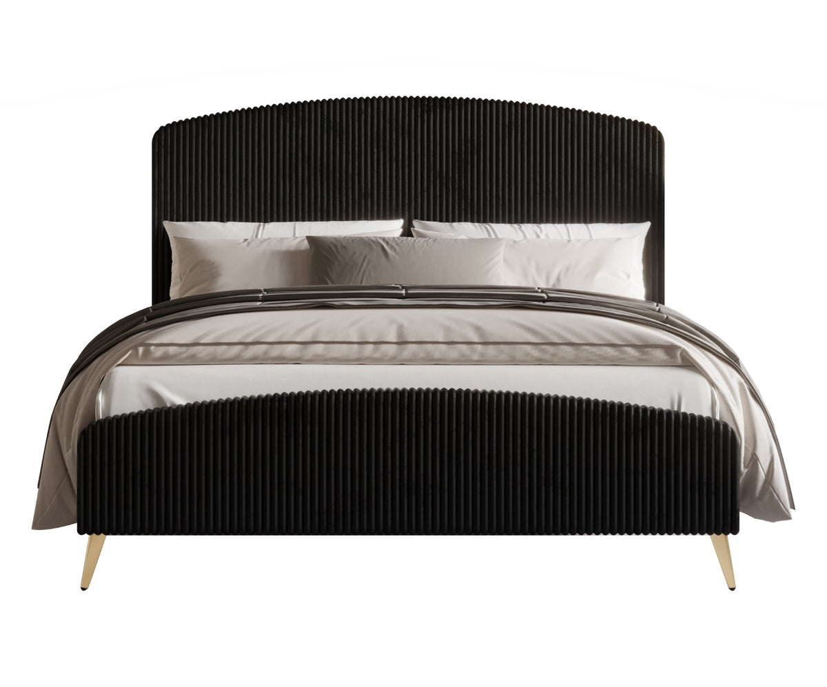Home Design Everett Upholstered Panel Bed Frame with Curve-Shaped Design Headboard For Adult, Easy Assembly