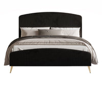 Home Design Everett Upholstered Panel Bed Frame with Curve-Shaped Design Headboard For Adult, Easy Assembly