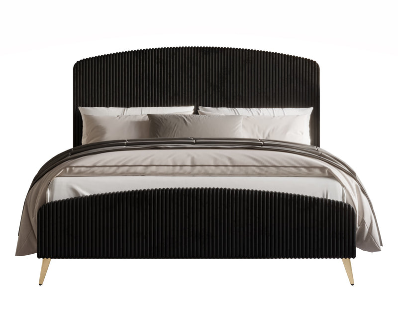 Home Design Everett Upholstered Panel Bed Frame with Curve-Shaped Design Headboard For Adult, Easy Assembly
