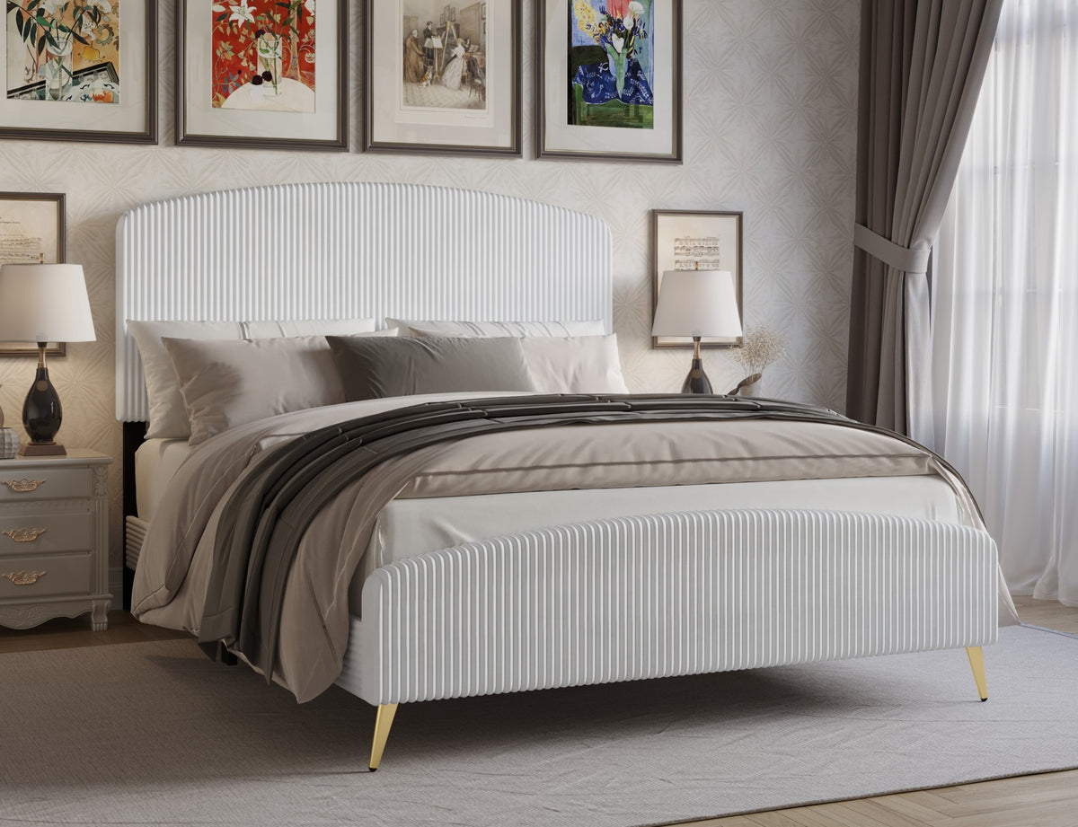 Home Design Everett Upholstered Panel Bed Frame with Curve-Shaped Design Headboard For Adult, Easy Assembly