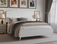 Home Design Everett Upholstered Panel Bed Frame with Curve-Shaped Design Headboard For Adult, Easy Assembly